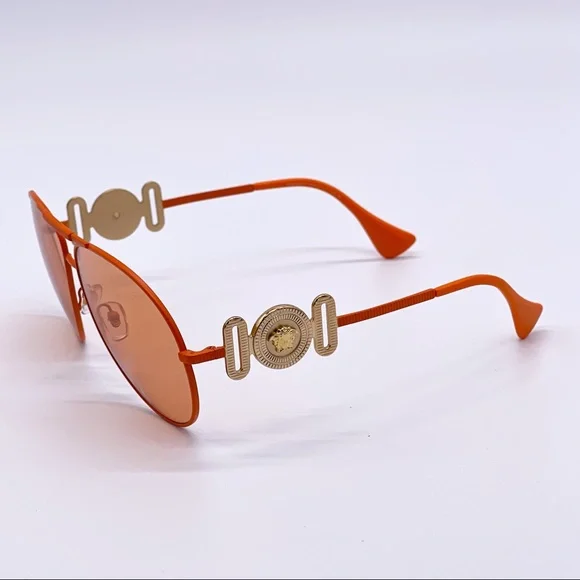 NEW VERSACE VE2249 1485/74 AVIATOR SUNGLASSES VERSACE MOD 2249 ORANGE AVIATOR - Picture 5 of 15